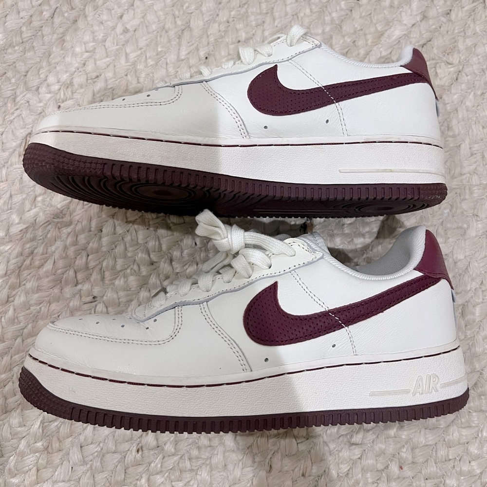 Nike Air Force 1s. Cream and burgundy color way. In amazing condition. - Picture 2 of 5